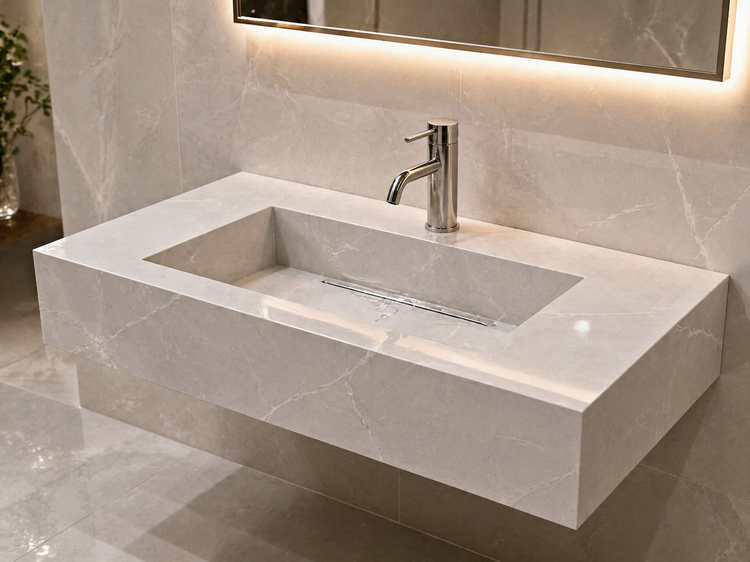 روشویی سرامیکی دیواری طوسی برند سرامید CERAMADE