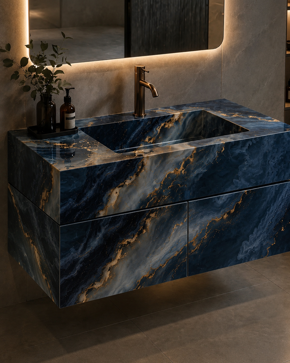 روشویی کابین دار سرامیکی Aura Lapis لاجوردی طلایی