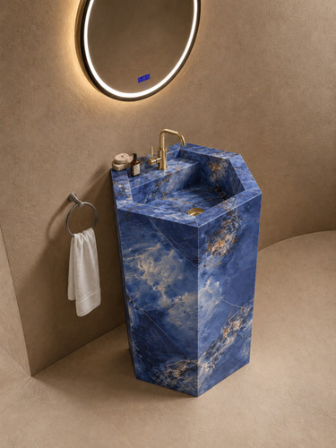 روشویی سرامیکی ایستاده چندوجهی CERAMADE مدل Prism Lazuli آبی رگهدار