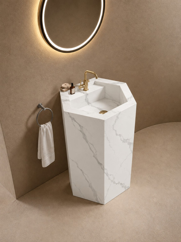 روشویی سرامیکی ایستاده CERAMADE مدل Prism Bianca سفید رگه خاکستری