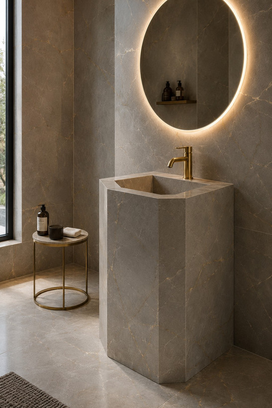 روشویی سرامیکی ایستاده CERAMADE مدل Prism Taupe با پرسلان طوسی گرم
