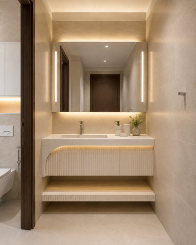روشویی سرامیکی دیواری شلفدار CERAMADE مدل Arc Ledge با نمای روشن