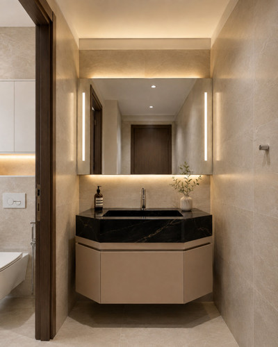 روشویی سرامیکی کابیندار دیواری CERAMADE مدل Noir Facet با پرسلان مشکی