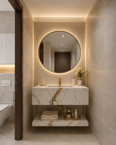 روشویی سرامیکی دیواری شلفدار CERAMADE مدل Aurea Ledge سفید رگهطلایی