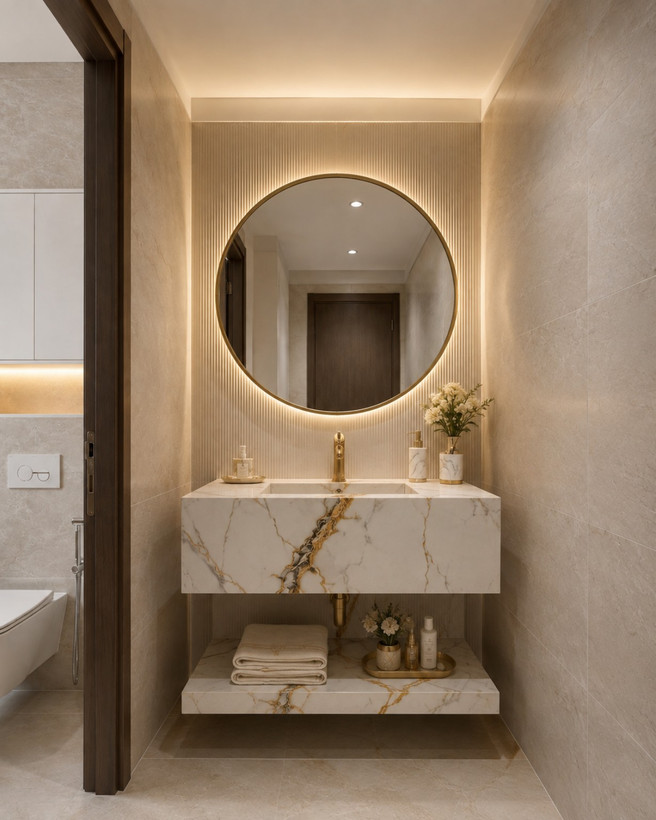 روشویی سرامیکی دیواری شلفدار CERAMADE مدل Aurea Ledge سفید رگهطلایی