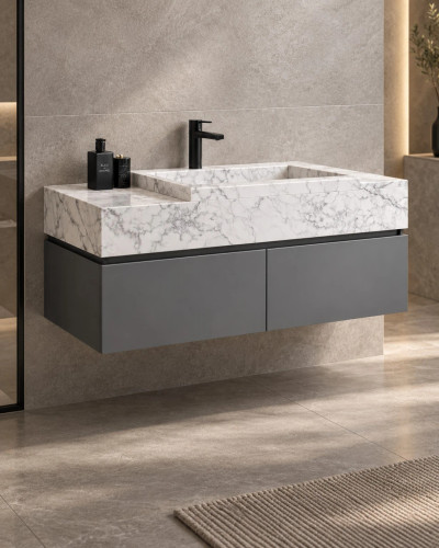 روشویی سرامیکی کابیندار CERAMADE مدل Crown Cabinet با لگن برجسته سفید و کابین خاکستری