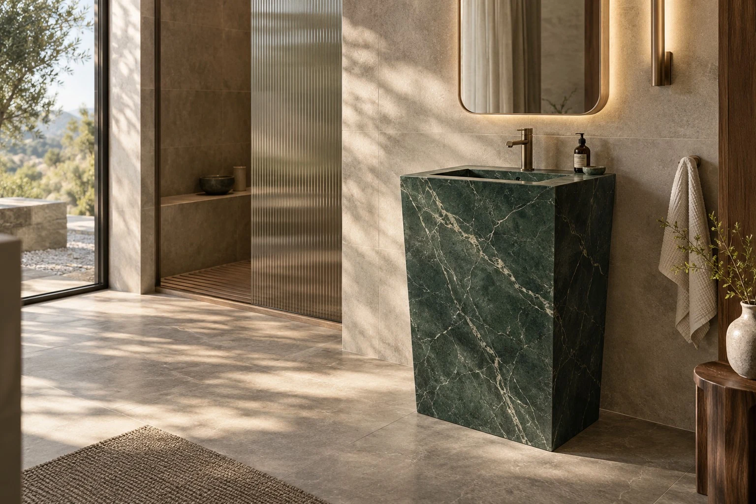 روشویی سرامیکی ایستاده CERAMADE مدل Monolith Verde با پرسلان سبز معدنی