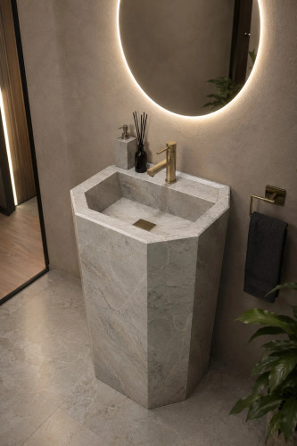 روشویی سرامیکی ایستاده چندوجهی CERAMADE مدل Prism Stone با پرسلان روشن
