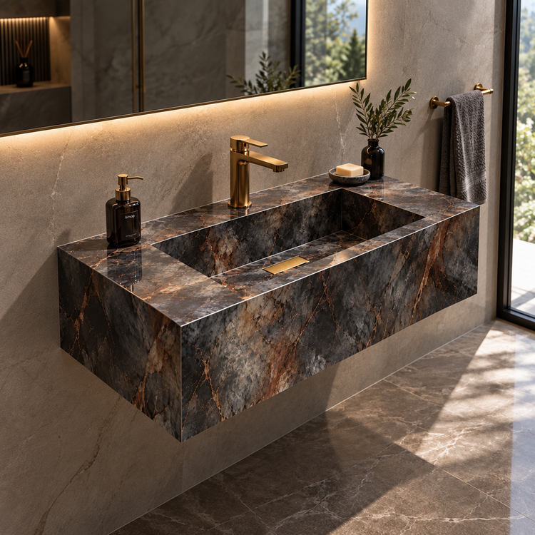 روشویی سرامیکی دیواری CERAMADE مدل Aura Breccia سایز ۷۰ سانتیمتر