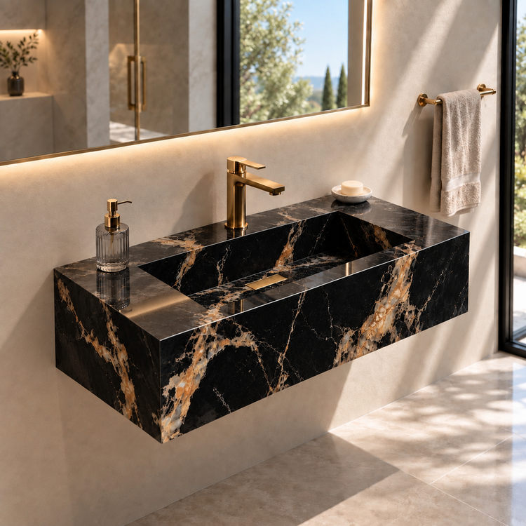 روشویی سرامیکی دیواری CERAMADE مدل Aura Nero Oro سایز ۷۰ سانتیمتر