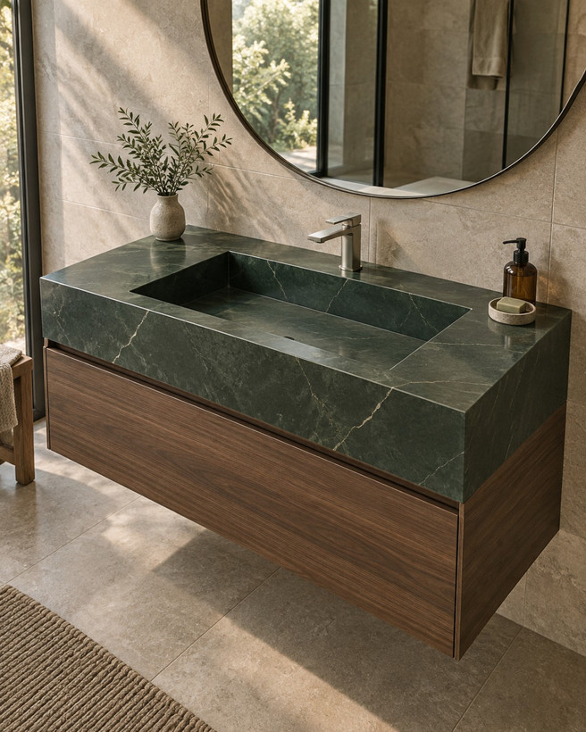 روشویی سرامیکی کابیندار دیواری CERAMADE مدل Verde Timber با کابین چوبی