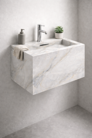 روشویی سرامیکی مدرن روشویی سرامیکی مدرن بدون پایه و طراحی مینیمالیستی برای سرویسهای بهداشتی کوچک